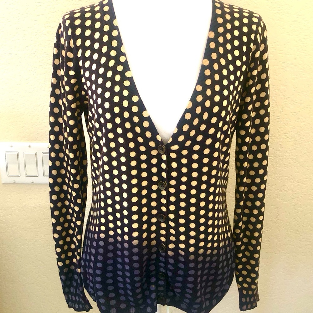 Moth Anthropologie Polka Dot V-Neck Button Front Ombré Cotton Sweater